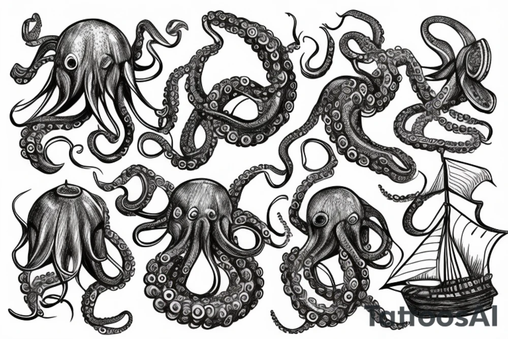octopus enveloping a viking ship tattoo idea