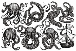 octopus enveloping a viking ship tattoo idea