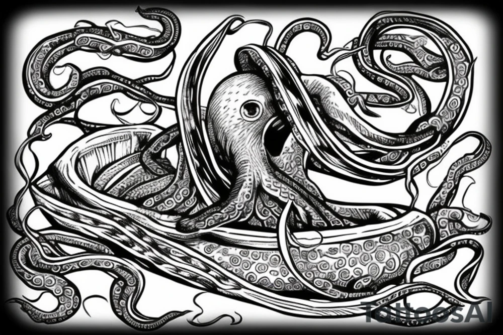 octopus enveloping a viking ship tattoo idea