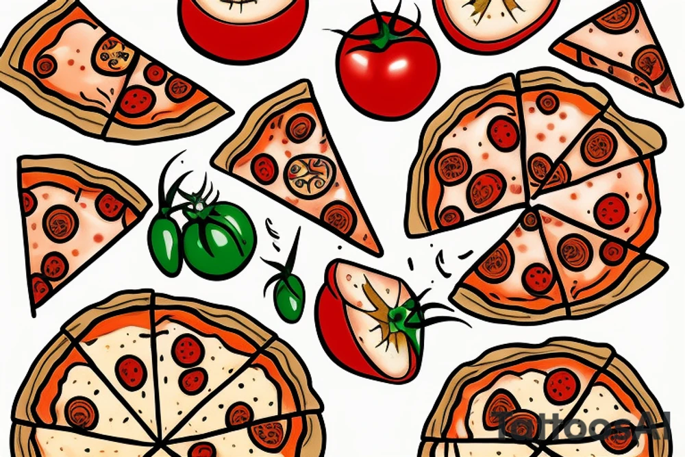 Tomato eating pizza tattoo idea