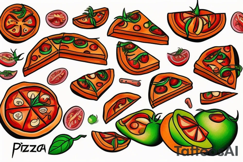 Tomato eating pizza tattoo idea