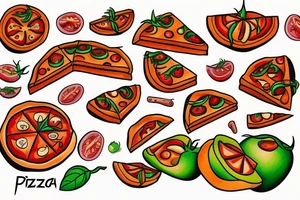 Tomato eating pizza tattoo idea