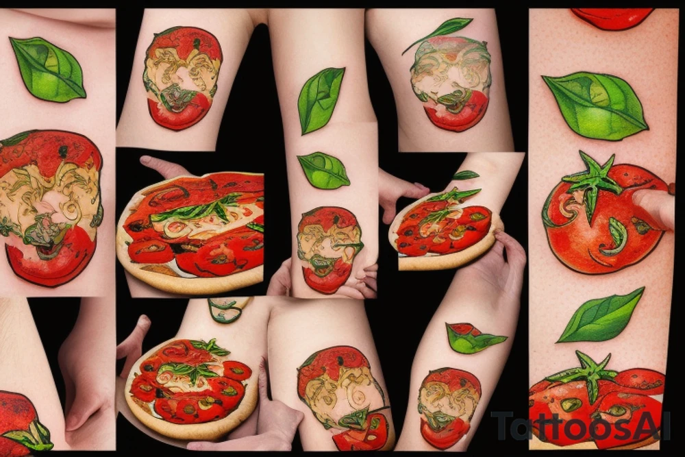 Tomato eating pizza tattoo idea