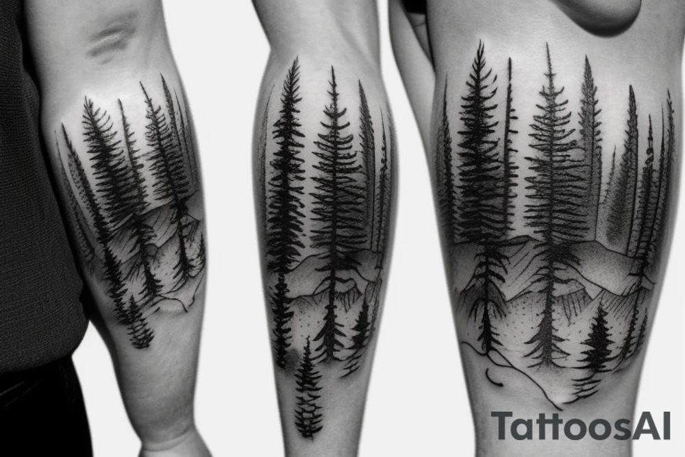 Aviation, pine trees, mountains, travel tattoo idea