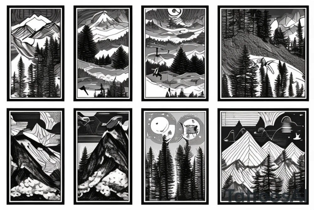 Aviation, pine trees, mountains, travel tattoo idea