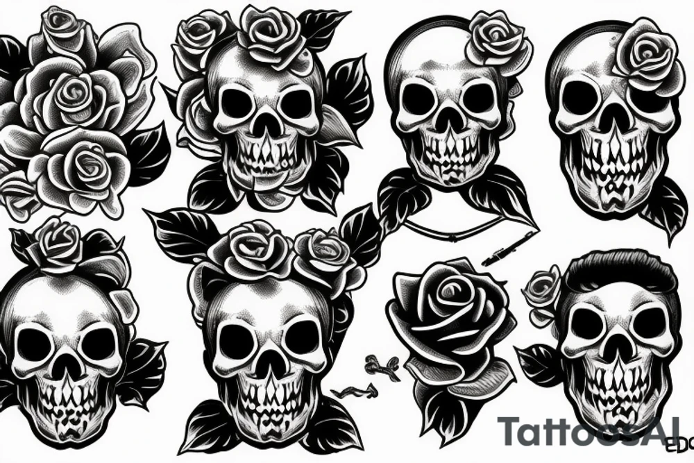 skull, swallow, and rose tattoo idea