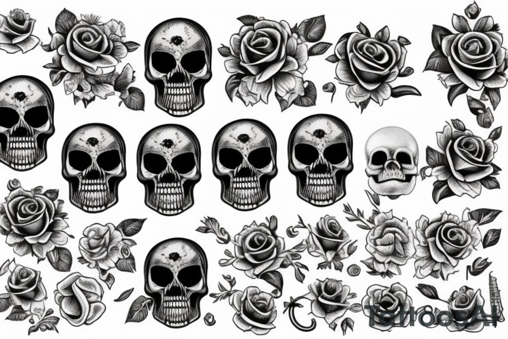 skull, swallow, and rose tattoo idea