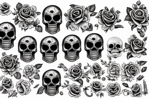 skull, swallow, and rose tattoo idea