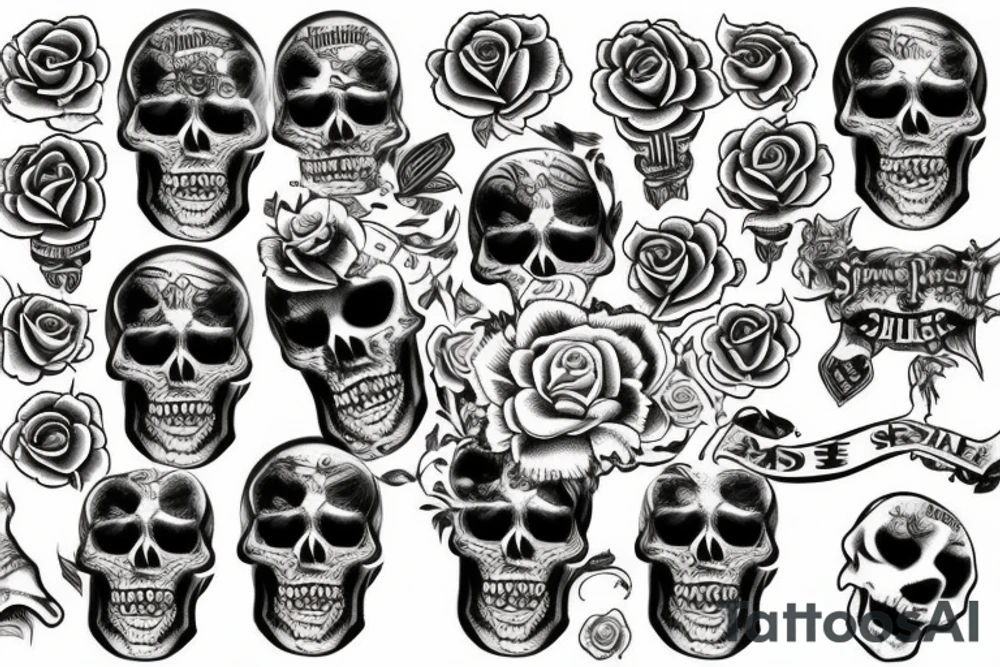 skull, swallow, and rose tattoo idea