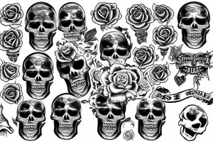skull, swallow, and rose tattoo idea