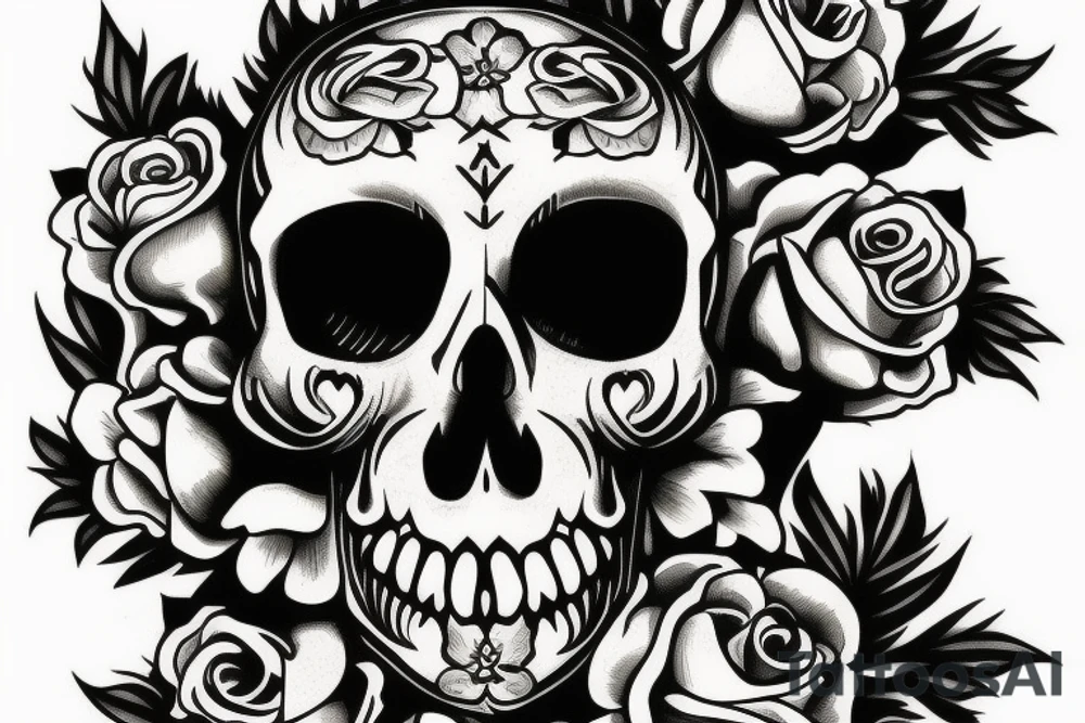 Its a skull with a flower on the side tattoo idea