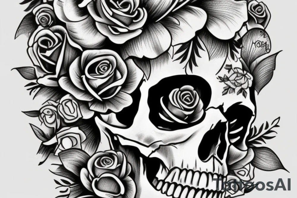 Its a skull with a flower on the side tattoo idea