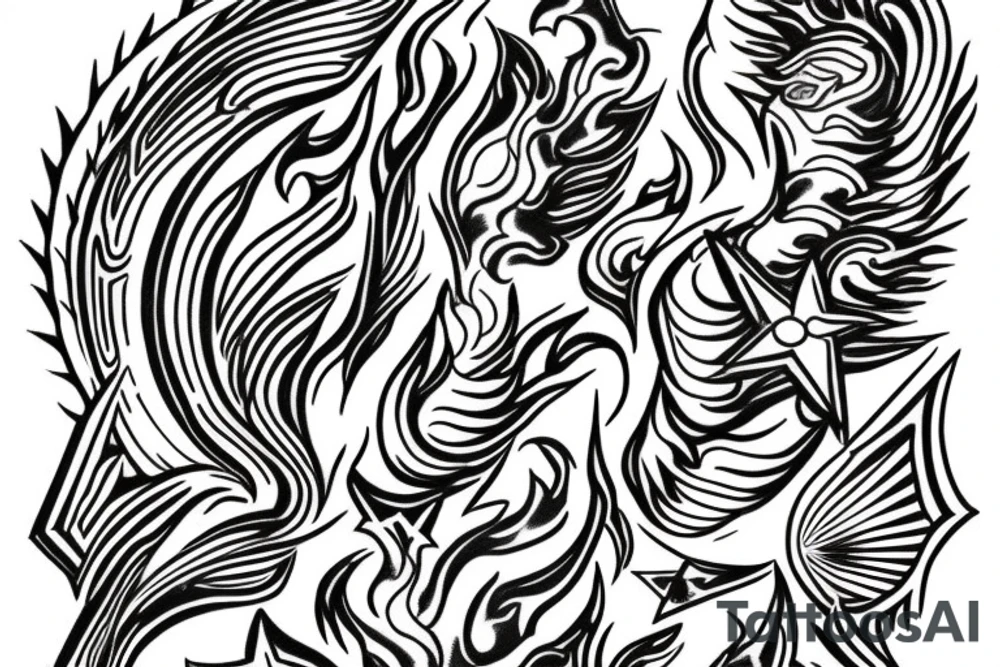greek god, flames, sunshine, stars tattoo idea