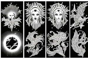 greek god, flames, sunshine, stars tattoo idea