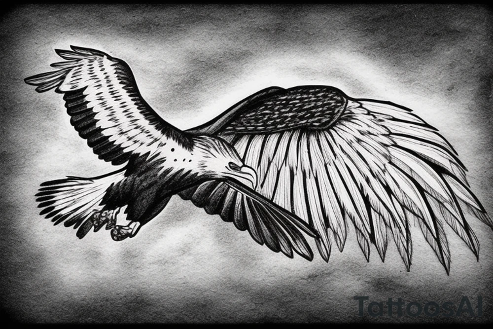 Bald eagle flying into the Appalachian mountains with a farm in the background tattoo idea