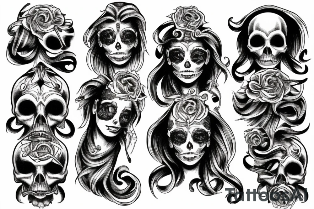 medusa looking up with a skull on his hand tattoo idea