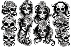 medusa looking up with a skull on his hand tattoo idea
