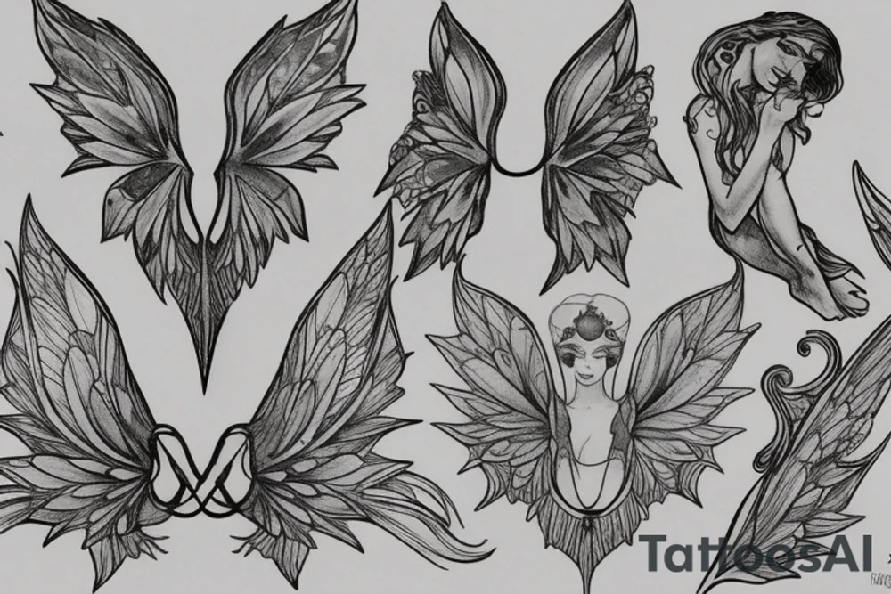 art nouveau fairy wings tattoo idea