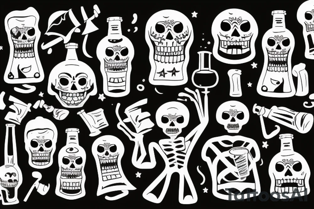Two drunk little skeletons with a beer bottle tattoo idea