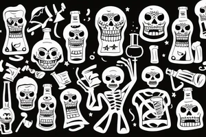 Two drunk little skeletons with a beer bottle tattoo idea