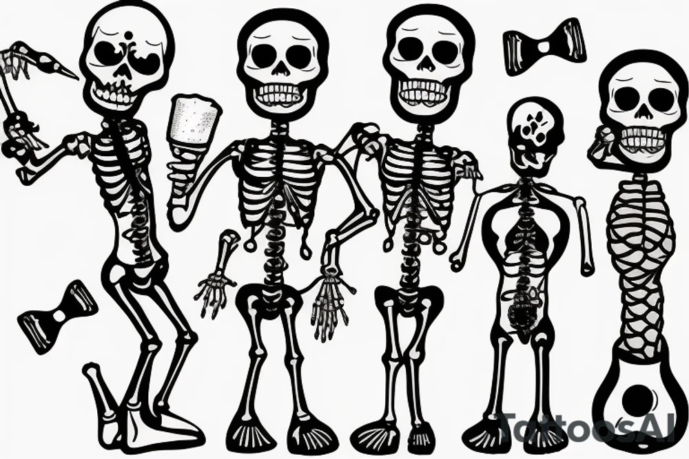Two drunk little skeletons with a beer bottle tattoo idea