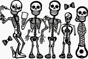 Two drunk little skeletons with a beer bottle tattoo idea