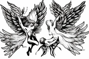 angel flying up held down by chains tattoo idea