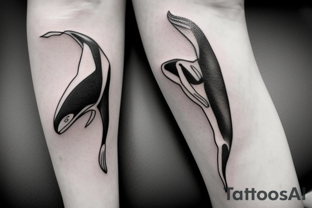 Killer whale on the shoulder to leg tattoo idea