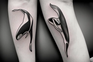 Killer whale on the shoulder to leg tattoo idea