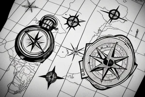 Compass, Travel, Map, Lighthouse, Lake tattoo idea