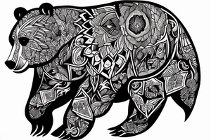 Bear with forest and moitains background tattoo idea
