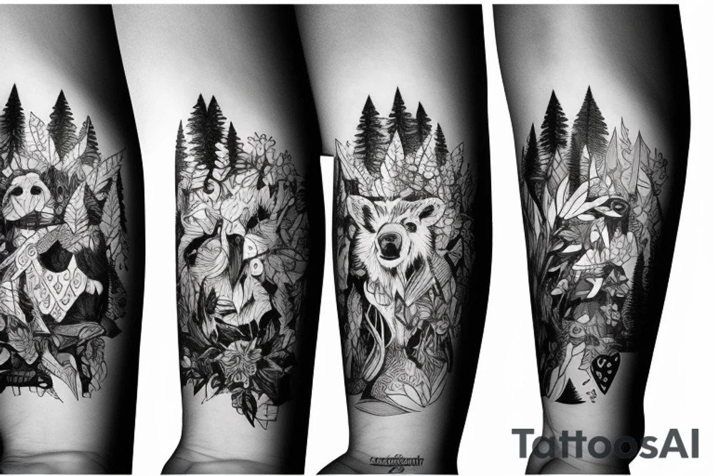 Bear with forest and moitains background tattoo idea Bear with forest and moitains background tattoo idea