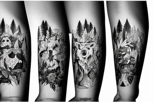 Bear with forest and moitains background tattoo idea