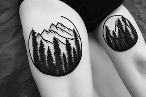 Bear with forest and mountains background tattoo idea
