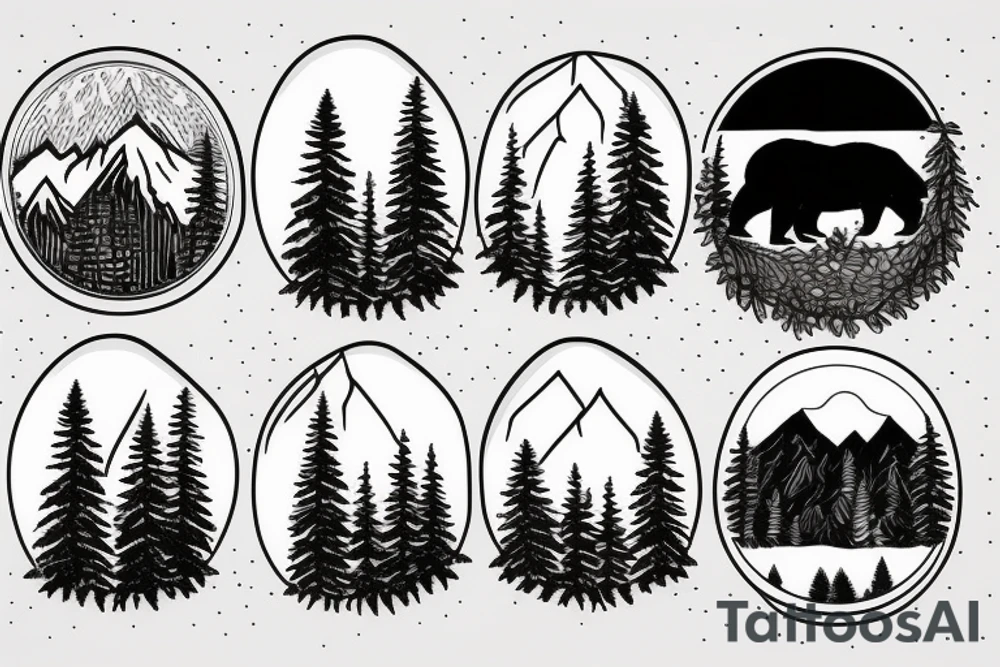 Bear with forest and mountains background tattoo idea Bear with forest and mountains background tattoo idea