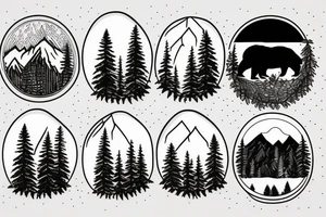 Bear with forest and mountains background tattoo idea