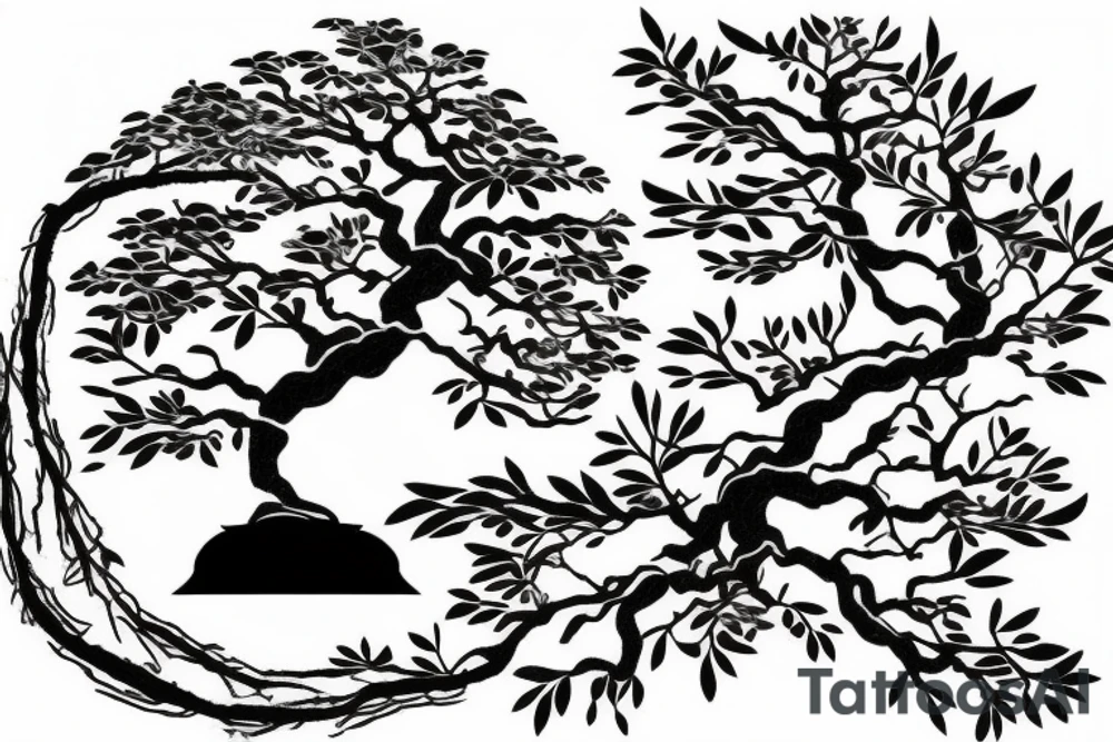 bonsai tree with root of letters tattoo idea