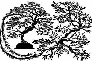 bonsai tree with root of letters tattoo idea