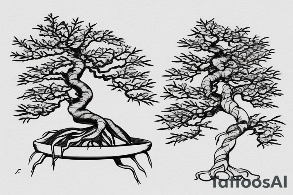 bonsai tree with root of letters tattoo idea