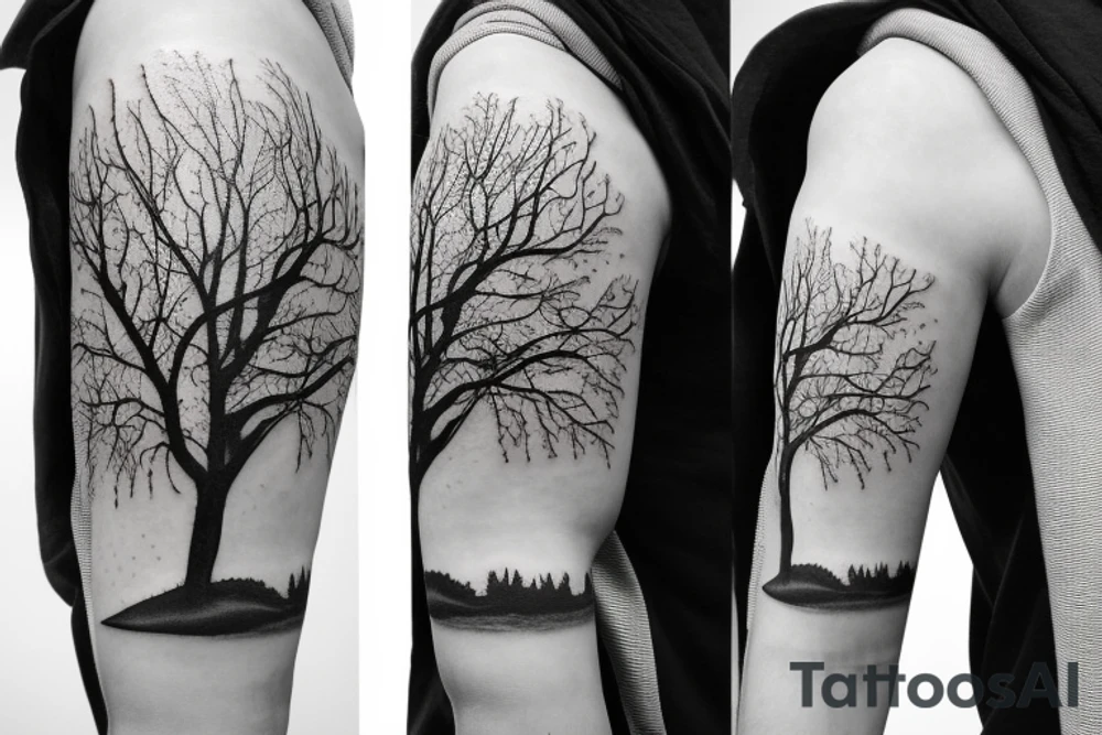 3/4 sleeve manly elm tree with a hourglass meaning live life for today and family tattoo idea