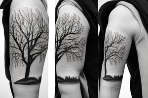 3/4 sleeve manly elm tree with a hourglass meaning live life for today and family tattoo idea