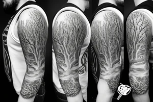 3/4 sleeve manly elm tree with a hourglass meaning live life for today and family tattoo idea