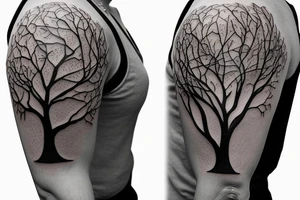 3/4 sleeve manly elm tree with a hourglass meaning live life for today and family tattoo idea