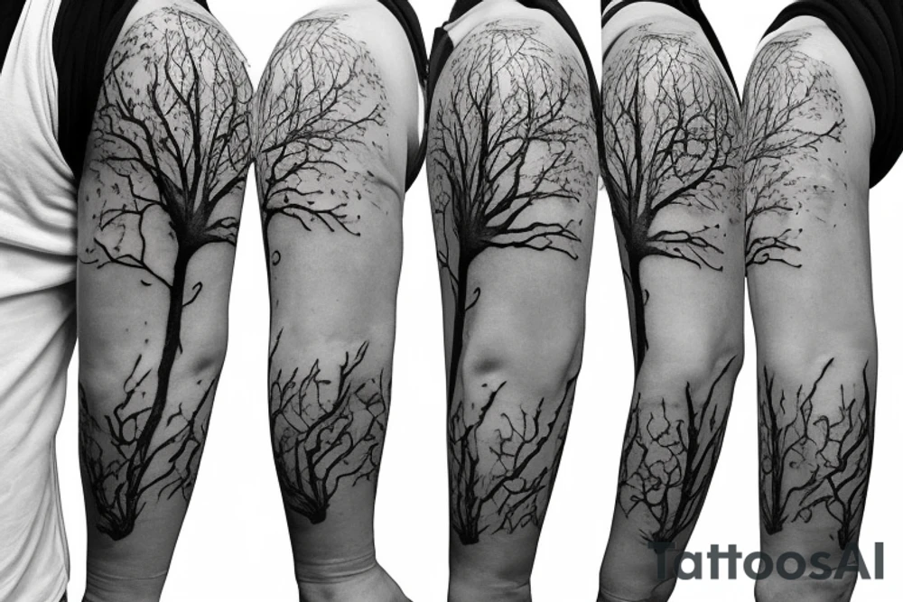 3/4 sleeve manly elm tree with a hourglass meaning live life for today and family tattoo idea