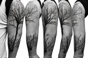 3/4 sleeve manly elm tree with a hourglass meaning live life for today and family tattoo idea