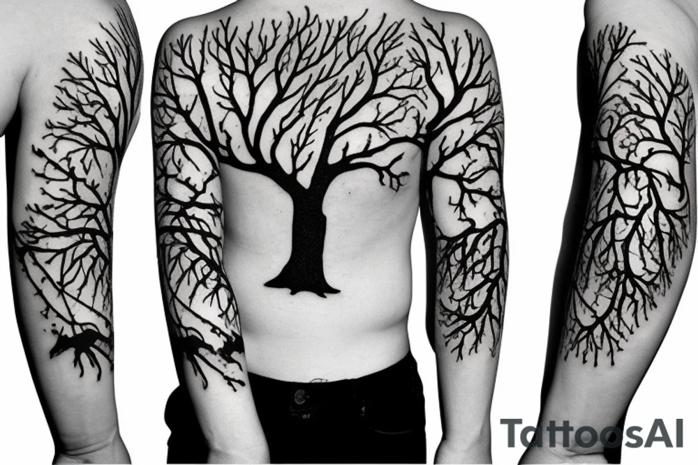 3/4 sleeve manly elm tree with an hourglass tattoo idea