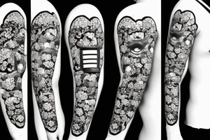 An samurai mask with flowers and broken hearts tattoo idea