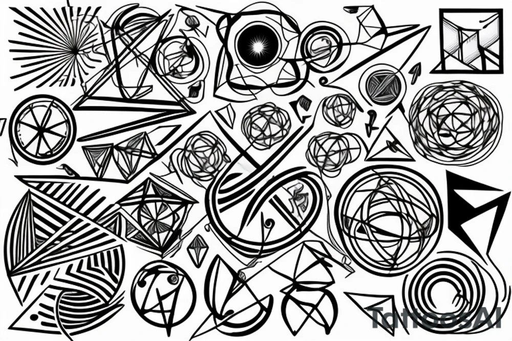 fine line art tattoo of astrophysics, geometry and maths tattoo idea