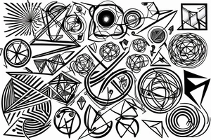 fine line art tattoo of astrophysics, geometry and maths tattoo idea