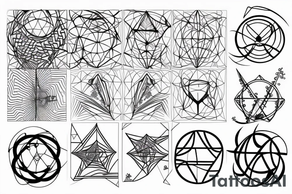 fine line art tattoo of astrophysics, geometry and maths tattoo idea